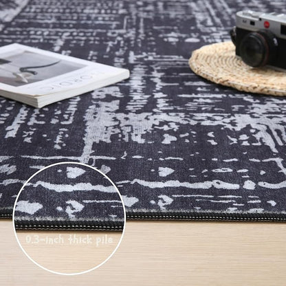 Rugcomf Area Rugs 8x10 Rug for Living Room Clearance Washable Boho Area Rug Non Slip Moroccan Vintage Low Pile Large Rug for Living Room, Bedroom, Farmhouse, Dining Room, Kids Playroom(Black)