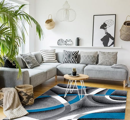 2305 Geometric Abstract Turquoise 5x7 Area Rugs for Living Room
