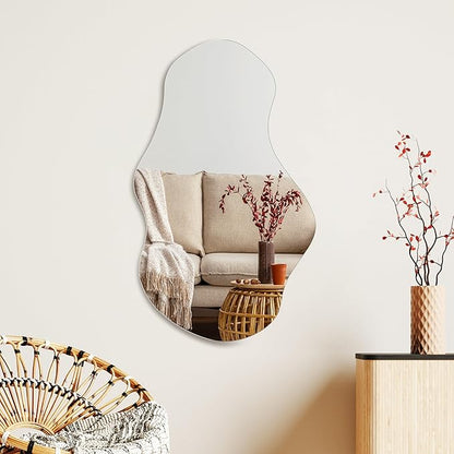 PERFNIQUE Irregular Wall Mirror Asymmetrical Mirror, 28''x17'' Decorative Modern Mirror for Bathroom Bedroom Living Room Entryway, Cloud Frameless, Wall Mounted (28''x17'', Cloud)
