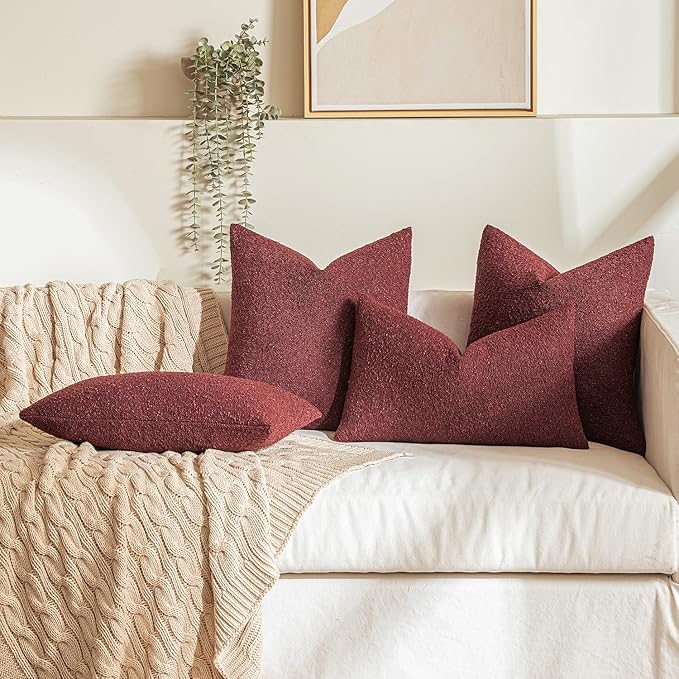 MIULEE 18x18 Inch Christmas Decorative Pillow Covers for Couch Bed Set of 2 Textured Boucle Neutral Winter Throw Pillows Burgundy Accent Solid Cushion Pillowcases Sofa Livingroom Home Decor