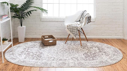 Rugs.com Arlington Collection Rug – 8' x 10' Oval White Medium-Pile Rug Perfect for Living Rooms, Large Dining Rooms, Open Floorplans