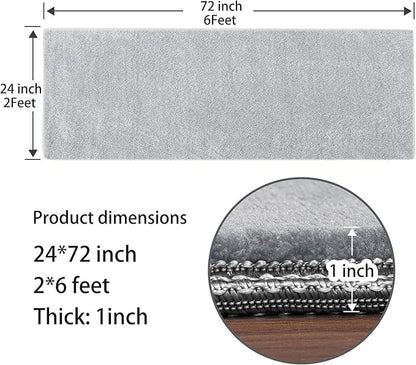 PURE ERA Carpet Stair Tread Landing Mat Area Rug Ultra Plush Shag Soft Non Slip Skid Resistant Tape Free Indoor Doormat Washable Reusable Grey 2' X 6'