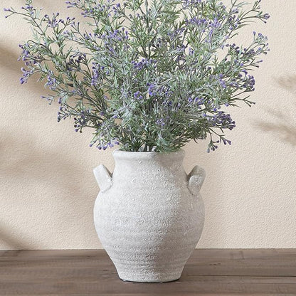 Ceramic White Flower Vase, 7.36 Inch Pottery Decorative Vase Rustic Farmhouse Vases for Home Decor Table Living Room Kitchen Bedroom Shelf Mantel Wedding Centerpiece