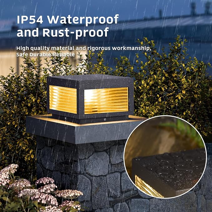 Outdoor Post Lights, 9.84" Column Pillar Light Hard Wired, Modern Fence Posts Lamp Waterproof 3000K Warm LED Lighting Lantern with E26 Bulb for Patio Driveway Garden Decoration