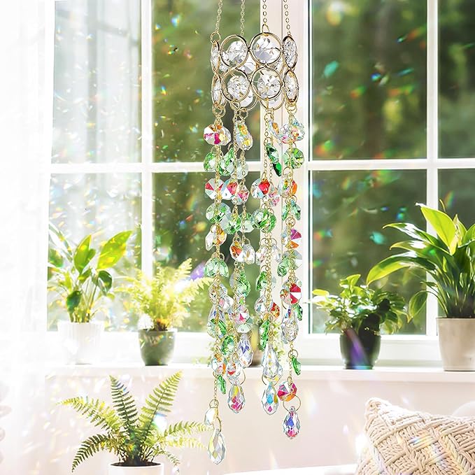 H&D HYALINE & DORA Crystal Suncatchers for Window Hanging Gold-Plated Sun Catcher for Indoor Outdoor and Party Decor Light Catcher with Gift Box (19inch, Green)