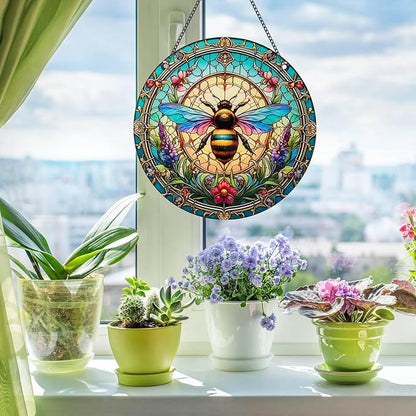 Bee Window Hangings Decor - Acrylic Sun Catcher Ornaments with Hook & Chain,Art SunCatcher Pendant for Gifts Indoor Outdoor Home Wall Living Room Spring Summer Decoration (Colorful Bee)