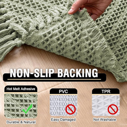 H.VERSAILTEX Waffle Bath Mat Super Absorbent Boho Bath Mat Non Slip Bath Rugs for Bathroom Floor Machine Washable Dry Fast Bathroom Rugs with Handmade Tassels, 20" x 32", Sage
