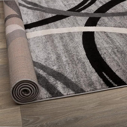Rugshop Wavy Circles Design Round Rug, Carpet with Jute Backing for Living Room, Dining Room, or Bedroom, Gray, 8' Round