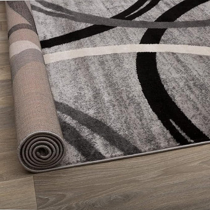 Rugshop Wavy Circles Design Area Rug, Fade-Resistant Carpet for Living Room, Dining Room, or Bedroom, Gray, 6'6" x 9'