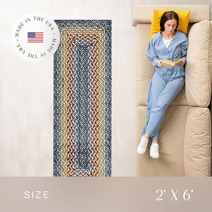 Maples Rugs Marion Bohemian Braided Design Print Runner Rug – Made in USA – Washable, Non Slip Indoor Carpet for Hallway, Kitchen, and Laundry Room, 2' x 6', Multi-Color