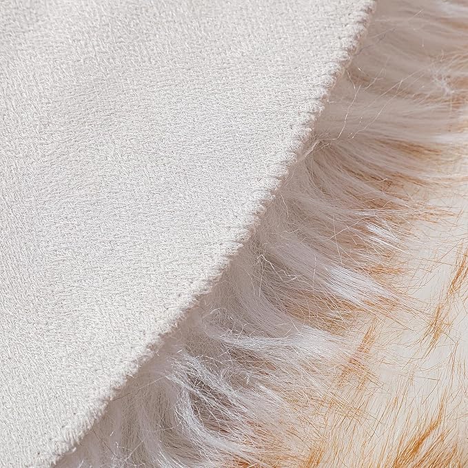 Faux Fur Rug Sheepskin Shag Fluffy Fuzzy 4x6 ft Rugs for Bedroom Bedside Bed Floor Living Room Plush High-Density Cushion Carpet Super Sofa Cover White and Yellow
