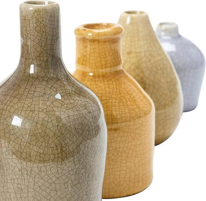 Creative Co-Op Stoneware Bud Vases in Crackle Glaze, Grey/Mustard Tones, Set of 4