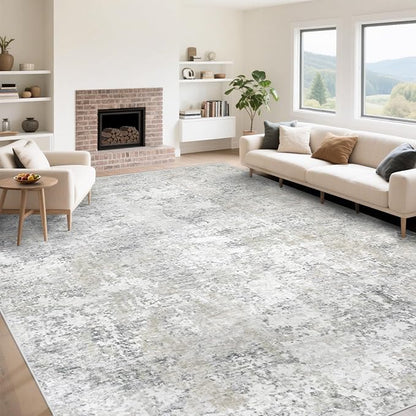 9x12 Area Rugs for Living Room, Washable Modern Abstract Large Area Rug Neutral Soft Non Slip Kids Rug Stain Resistant Indoor Carpet for Bedroom Dining Room Playroom Home Office(Beige Grey, 9'x12')