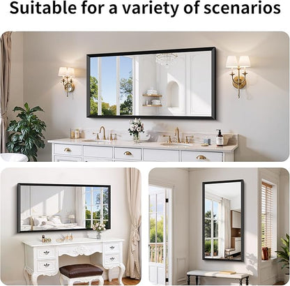 Black Bathroom Mirror 60 x 30 Inch Rectangle Wave Beveled Frame for Wall Bathroom Vanity Mirror for Over Sink, Tempered Glass,for Entryway Hangs, Bathroom Living Room Horizontal or Vertical