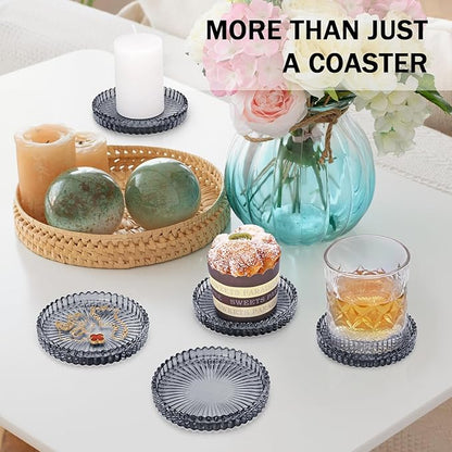 Vintage Glass Coasters, GOH DODD Set of 6 Crystal Coasters Tabletop Protection for Drinks, Home Decor, Kitchen, Living Room, Patio, Wedding, Party, Housewarming Gifts, Clear Black