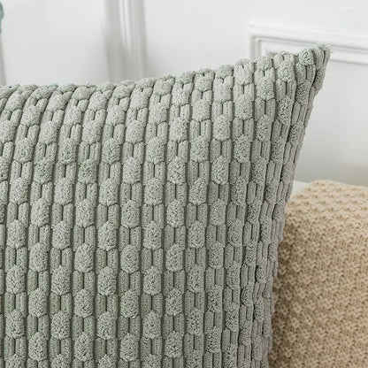 Kevin Textile 14x36 Inch Long Lumbar 1 Pack Boho Decorative Throw Pillow Cover Soft Striped Corduroy Rectangle Cushion Case Farmhouse Solid Color Accent for Living Room Couch Sofa Bed, Greyish Green