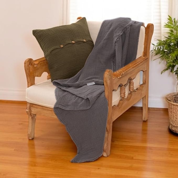 Muslin Blanket - Pure 100% Turkish Cotton Airy Soft Light Versatile Gauze Throw Blanket for Bed, Couch, Sofa (Dark Gray, Throw Size (50" x 66" inch))