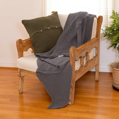 Muslin Blanket - Pure 100% Turkish Cotton Airy Soft Light Versatile Gauze Throw Blanket for Bed, Couch, Sofa (Dark Gray, Throw Size (50" x 66" inch))