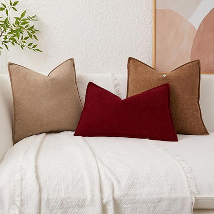 Kevin Textile Christmas Decorative Pillow Covers Burgundy 12x20 Inch Pack of 2 Soft Boucle Textured Waterproof Lumbars Cushions Accent Pillows for Couch Sofa Chair Bed Home Decor Indoor Outdoor