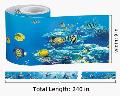 FLFK Peel and Stick Wallpaper Border Wall Decals for Kids Room - Under The Sea Fish Stickers Murals, 9" x 240" (Blue)