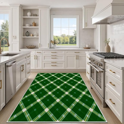 Plaid Rug - 5x7 Rug for Living Room, Geometric Stripes Soft Neutral Indoor Floor Carpet, Non-Slip Stain Resistant Modern Washable Rugs for Bedroom, Green Area Rugs