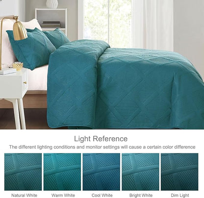 Exclusivo Mezcla Quilts Queen Size - Teal Quilt Set Bedspread with 2 Pillow Shams, Modern Bedding Set with Striped Pattern, Soft Lightweight Bedspreads Queen Size for All Seasons