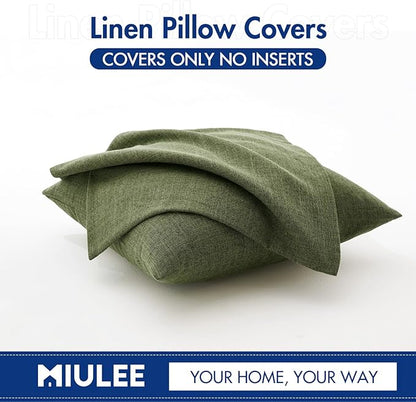MIULEE Pack of 2 Decorative Linen Burlap Pillow Covers Spring Farmhouse Boho Accent Pillowcases for Sofa Car Couch Bedroom Living Room Decor 18x18 Inch Dark Olive Green