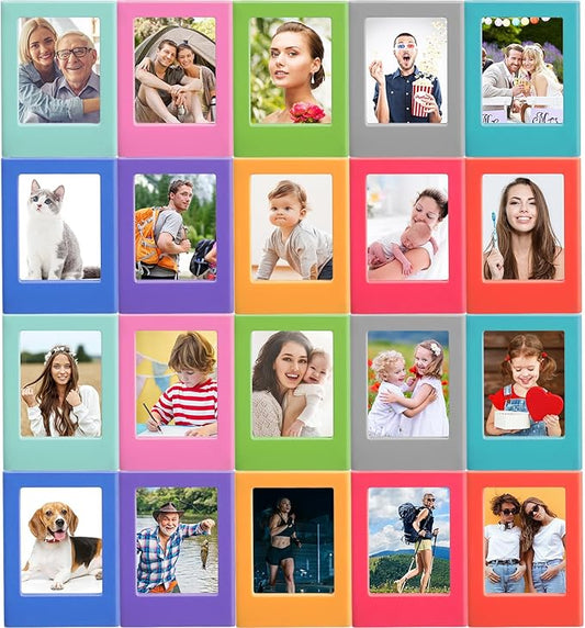 Epakh 20 Packs Magnetic Photo Picture Frame Cute Mini Table Photo Frame Holder 3 Inches Plastic Colorful Picture Display for Fridge Office (Multicolor)