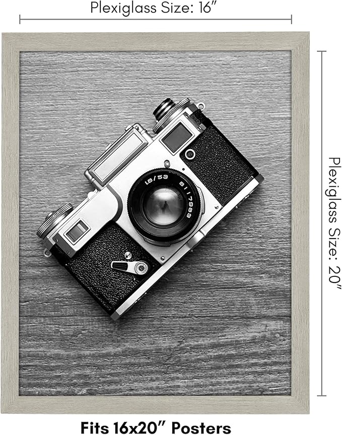 Americanflat 16x20 Picture Frame with Polished Plexiglass - Wide Picture Frames Made of Engineered Wood for Vertical or Horizontal Wall Display - Epic Collection - Grey