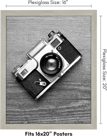 Americanflat 16x20 Picture Frame with Polished Plexiglass - Wide Picture Frames Made of Engineered Wood for Vertical or Horizontal Wall Display - Epic Collection - Grey
