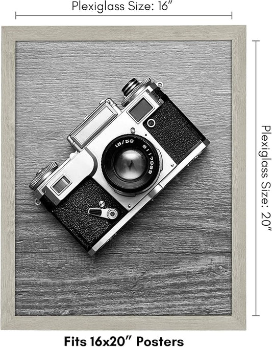Americanflat 16x20 Picture Frame with Polished Plexiglass - Wide Picture Frames Made of Engineered Wood for Vertical or Horizontal Wall Display - Epic Collection - Grey
