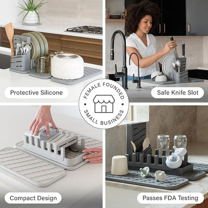 Dorai Home Collapsible Dish Drying Rack and Stone Pad – Foldable Rack with Instant - Dry Stone Mat – Space-Saving Dish Drainer for Kitchen Counter -19.9" x 15.2" (Sandstone)