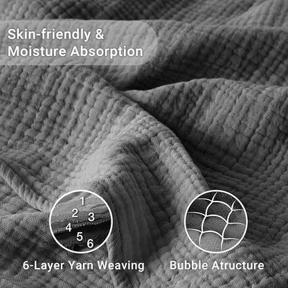 100% Cotton Muslin Blanket Queen 90" x 90", Breathable and Lightweight Cotton Throw Blankets for Bed, Soft Cooling Summer Gauze Blanket for Adults All Season, Charcoal Grey