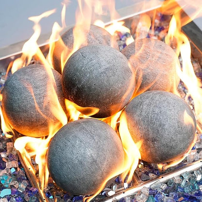 Stanbroil Ceramic Balls - 6" Round Fire Stones for Fire Pit Fire Bowl and Fireplace - Set of 4, Gray