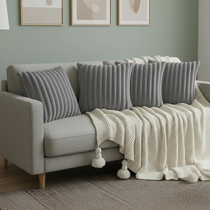 Gray Throw Pillow Covers 20 x 20 Set of 4, Cute Boho Throw Pillow Cover for Couch/Bed, Decorative Pillows Covers for Sofa/Bed, Accent Pillow Covers for Living Room, Rustic/Home/Room Decor