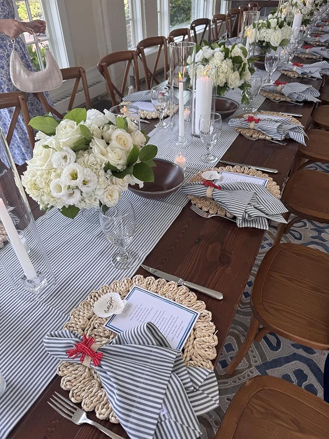 13.8" Set of 8 Round Corn Husk Placemats | Boho Woven Rattan Table Mats | Farmhouse Wicker Spring Plate Chargers Like Water Hyacinth, Seagrass for Wedding, Party, Christmas, Events