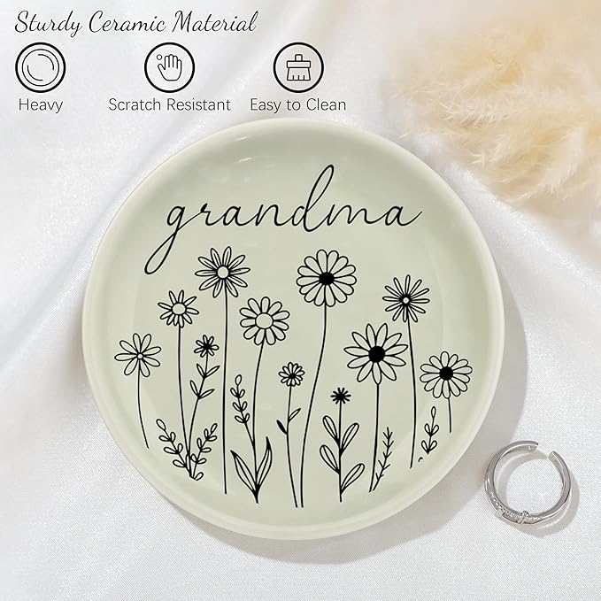 JoycuFF Grandma Birthday Gifts from Granddaughter for Christmas Mothers Day,Grandmother Gifts Ring Dish Decorative Trinket Ceramic