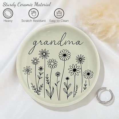 JoycuFF Grandma Birthday Gifts from Granddaughter for Christmas Mothers Day,Grandmother Gifts Ring Dish Decorative Trinket Ceramic
