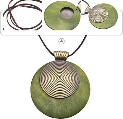 Leather Necklace for Women Boho Choker Necklace Long Cord Leather Pendant Bohemian Neckalce Vintage Alloy Pendant Leather Rope Necklace Wooden Necklaces for Women