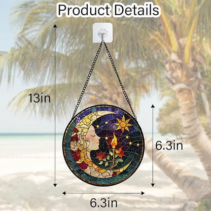 DASTOLL Stained Glass Window Hanging, Moon Goddess Torch Suncatcher Diamond Glass Panel Hangings Dream Sun Catchers Decor for Birthday for Women, Men, Wife, Aunt, and Mom 6.3 in