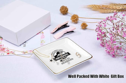 Funny Mother's Day Gifts,Baby Announcement Gifts for Auntie,Birthday Christmas Gifts,Funny Dinosaur Present for Aunt,Don't Mess With Auntiesaurus,Ceramic Jewelry Holder Box,Ring Dish,Trinket Tray