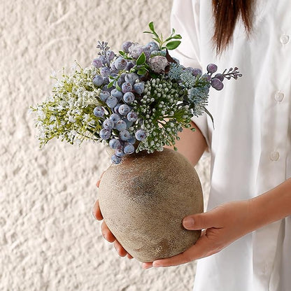 White Ceramic Rustic Flower Vase, 6.3 Inch Pottery Modern Vase for Shelf, Tabletop, Vintage Farmhouse Home Decor for Coffee Table, Living Room, Mantle, Fireplace, Entryway