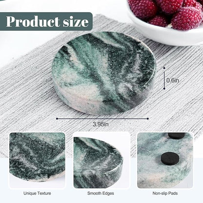 Koville Luxury Stone Jewelry Dish, Small Round Trinket Tray for Ring Necklace Earring, 4" Decorative Dish, Aesthetic Home Table Decor, Natural Stone Soap Dish for Bathroom Kitchen((Green)