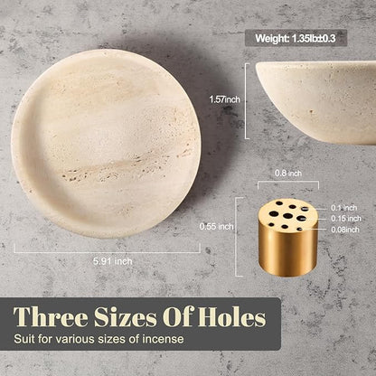 Koville Natural Marble Incense Holder, Incense Holder for Sticks with 9 Holes, Handmade Incense Burner Ash Catcher for Meditation Yoga SPA, Balsam Fir/Palo Santo/Sage/Cone (Travertine)