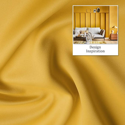 DUALIFE Yellow Solid Curtains 96 Inch Length Blackout Curtain Panels for Bedroom Room Darkening Gold Window Drapes Thermal Insulated Grommet Top 52Wx96L,2 Panels