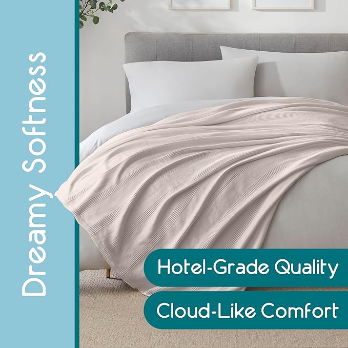 King Size 100% Cotton Mink Blanket | Super Soft Breathable Lightweight Throw Blanket | All-Season Knit Blanket | Versatile Hotel Luxury | Easy Care