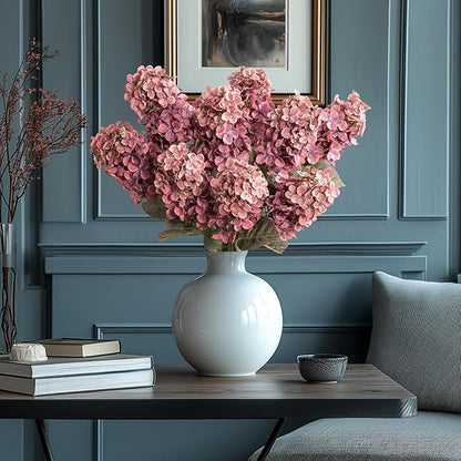 Burgundy Hydrangea Artificial Flowers,Fall Hydrangeas Artificial Flowers, Fake Fall Dried Hydrangea Decoration,Faux Silk Flower with Stems Winter Decor(Red Rose 24" 8pcs) Without Vase