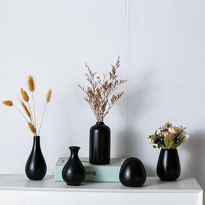 Tanvecle Black Ceramic Bud Vase Set of 11, Small Vases for Pampas Grass, Flowers, Mini Vases for Modern Home Decor, Minimalist Decor, for Living Room, Dining Table & Shelves