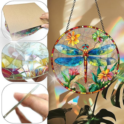 VAIIEYO Dragonfly Acrylic Sun Catcher Window Hanging Decoration, 7.8 Inch Double-Sided Light Reflecting Ornament for Window, Garden, Porch or Balcony Decor, Housewarming, Gift for Natural Lovers