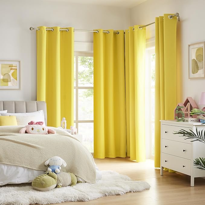 DUALIFE Bright Yellow Blackout Curtains - Room Darkening Curtain Drapes Grommet Thermal Insulated Small Window Curtains for Kids Bedroom, 2 Panels Sets (38 x 54 Inches Long, Illuminating Yellow)